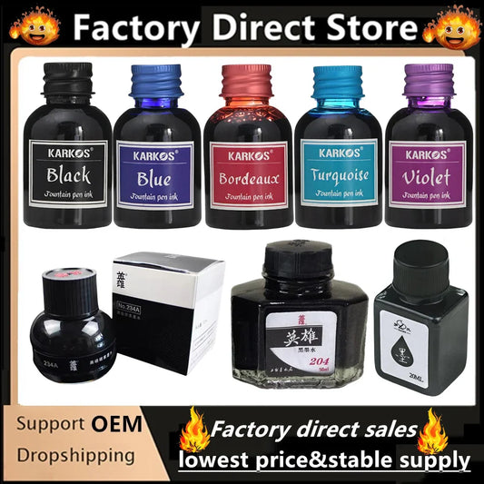 Fountain Pen Ink Refill Bottles – Universal Black & Color Options (20/30/50/75 ml | 0.68–2.54 fl oz)