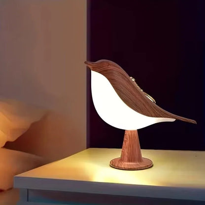 Wood-Effect Bird LED Night Light — Touch Rechargeable Bedside Lamp, 3-Color Dimmable