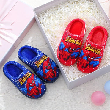 Kids Superhero Cartoon Cotton Slippers — Plush-Lined Indoor Winter Anti-Slip Slippers for Boys & Girls (15–21.5 cm / 5.9–8.5 in)