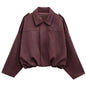 Women’s Suede Bomber Jacket – Cropped Racing Style