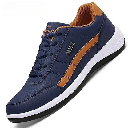 Men's Leather Lace-Up Vulcanized Sneakers, Casual Comfortable Ankle Trainers