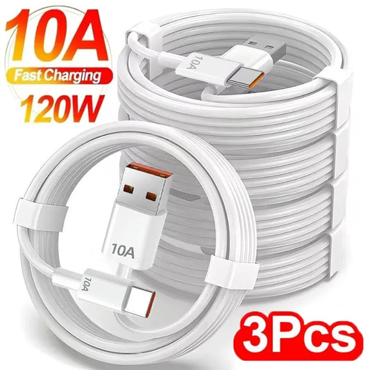 1/2/3 Pack 120W 10A USB-A to USB-C Fast Charging Cable, High-Speed Data Sync, Multiple Lengths (0.25–2 m / 9.8–78.7 in)
