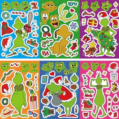 8/16/24PCS Puzzle Stickers Cartoon Green Haired Monster Make a Face Stickers DIY Handicrafts Waterproof Stickers