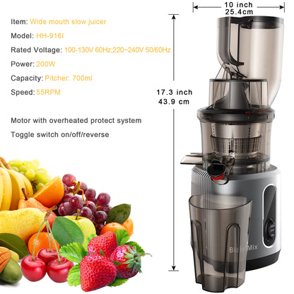 BioloMix HH-916I Cold Press Juicer with 75mm Feed Chute, 200W