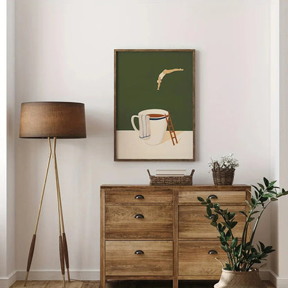Retro Coffee Diving Poster Canvas Wall Art | Good Morning Coffee Print