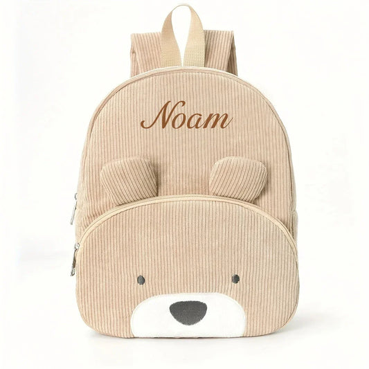 Personalized Toddler Backpack – Cartoon Bear Corduroy Plush with Embroidered Name, Large Capacity Kids Bag