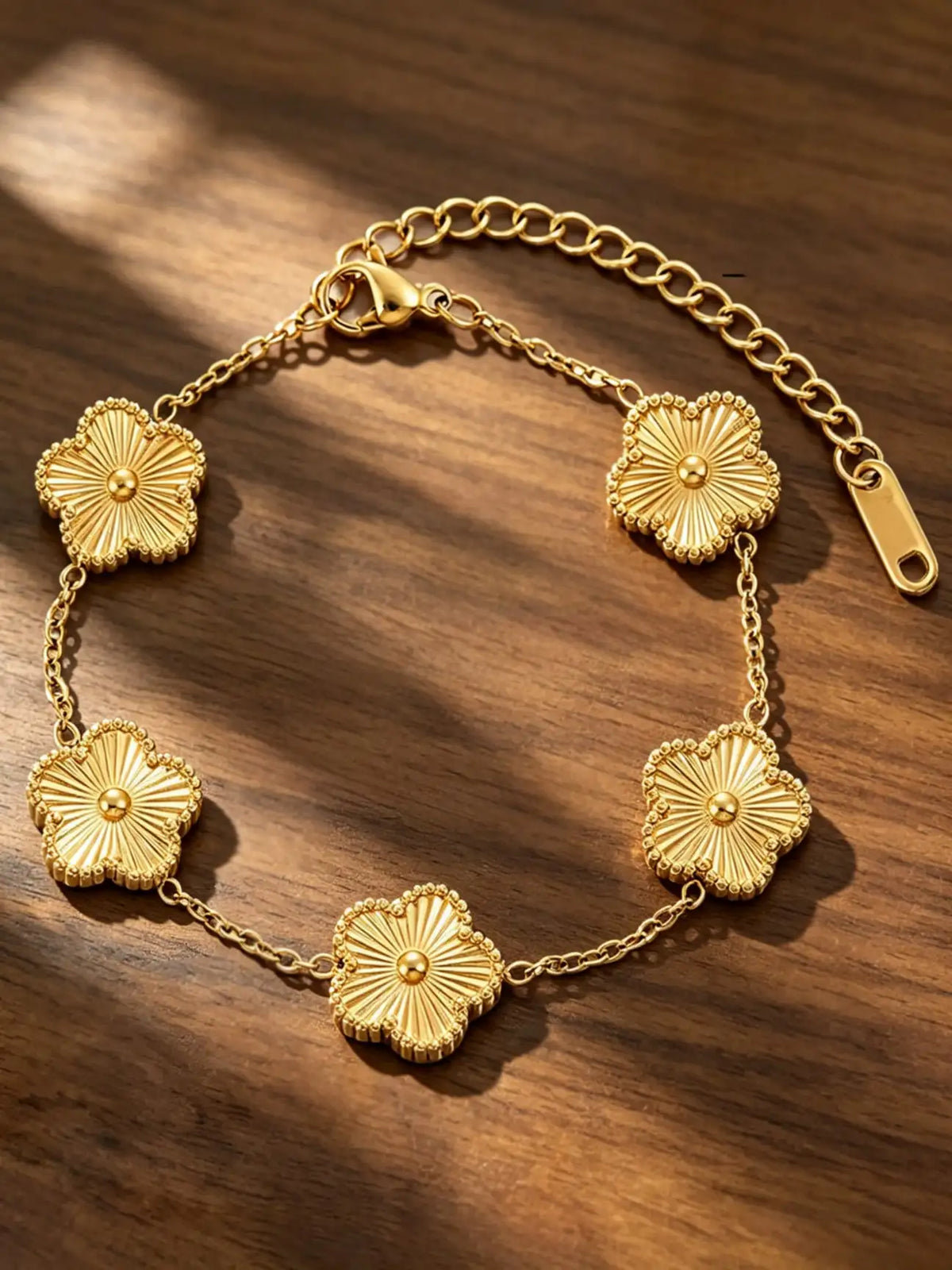 Five-Leaf Clover Charm Bracelet & Bangle Set – 18K Gold or Silver Plated Stainless Steel, Rhinestone Detail, Layered Jewelry for Women, 1pc or 3pc Sets