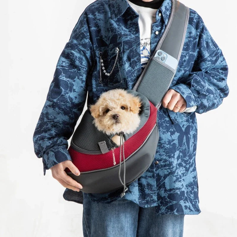 Pet Sling Carrier Shoulder Bag — Mesh Crossbody Travel Carrier for Small Dogs & Cats (S: up to 6.6 lb / 3 kg, L: up to 13.2 lb / 6 kg)