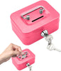 Portable Lockable Metal Cash Box with Key - Small Piggy Money Safe for Kids