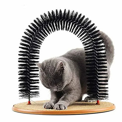 Self-Grooming Cat Arch with Massage Brush and Scratching Pad, Interactive Cat Toy