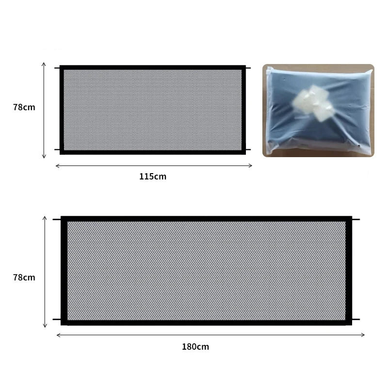 Pet Dog Safety Barrier Fence – Folding Mesh Gate with 4 Hooks for Stairs & Doorways