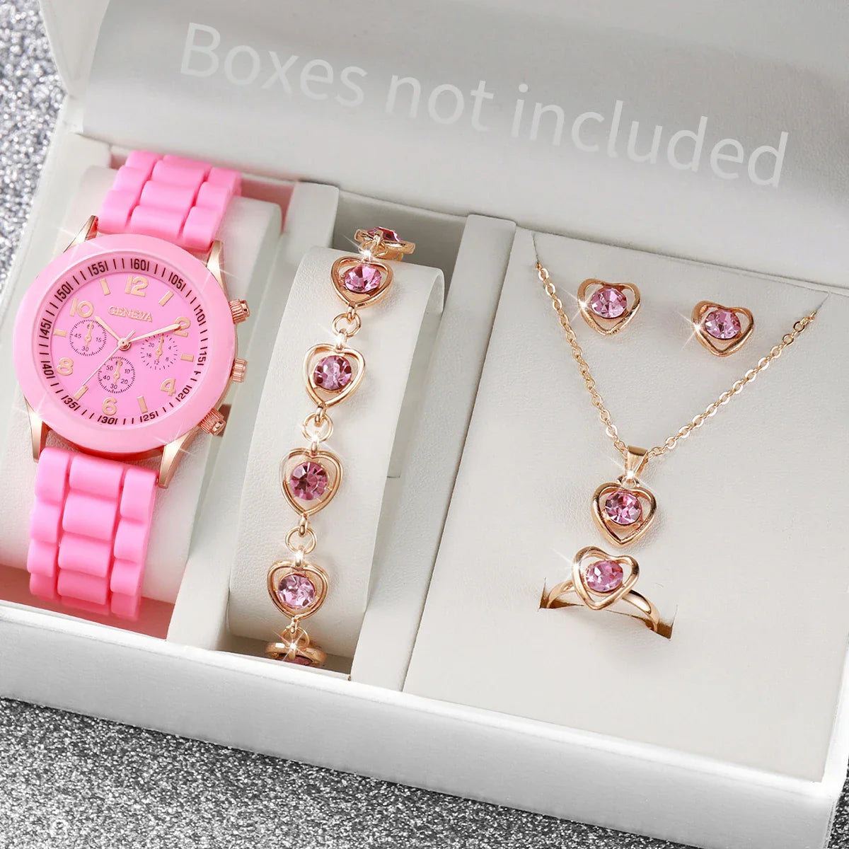 5/6-Piece Women's Quartz Watch & Jewelry Gift Set - Silicone Band, 38mm (1.50 in)