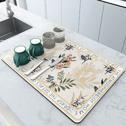 Absorbent Diatom Mud Dish Drying Mat – Non-Slip Quick-Dry Kitchen & Bathroom Drain Pad