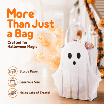 Halloween White Paper Gift Bag, Ghost Design, 15 × 21 × 8cm