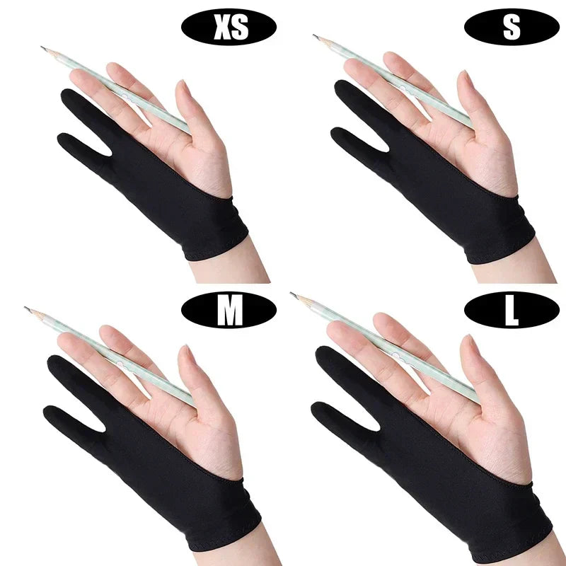 2-Finger Artist Drawing Glove for Tablet, Anti-Smudge Touchscreen Glove, Ambidextrous XS-S-M-L (14–18 x 19–22 cm / 5.5–7.1 x 7.5–8.7 in), 1/2/4-Pack