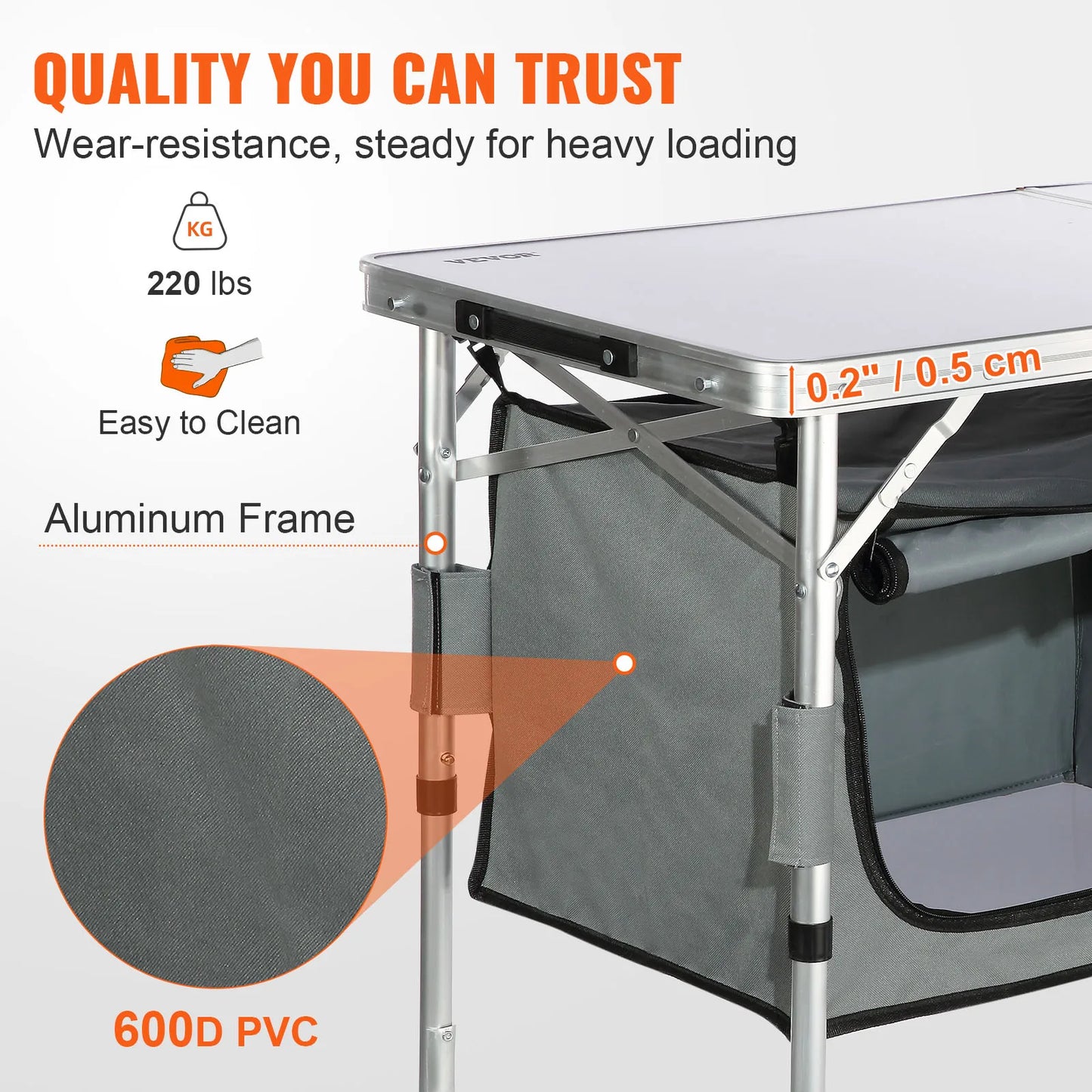 Portable Folding Camping Kitchen Table with Storage Bag – Aluminum Picnic Cook Station, Adjustable Height 21.45 / 24.4 / 27.56 in (54.5 / 62 / 70 cm)