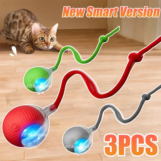 Interactive Automatic Rolling Ball Toy for Cats and Dogs, Rechargeable Smart Pet Toy with Faux Tail