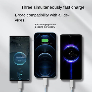 Universal 3-in-1 Fast Charging Cable 100W USB-C Lightning Micro USB Braided 1m/1.5m