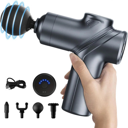 LEERCON Mini Massage Gun – Deep Tissue Percussion Massager, Silent Brushless Motor, 6 Speeds, 4 Heads, USB-C, for Women & Men