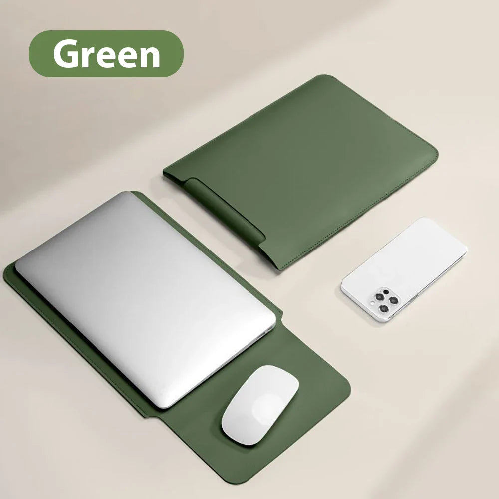 Waterproof PU Laptop Sleeve 11–16 Inch with Convertible Mouse Pad