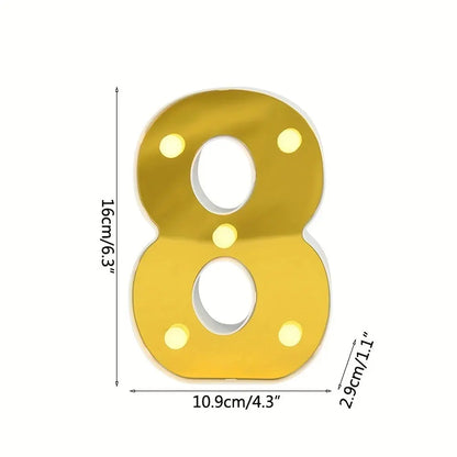 1PC 16cm Golden Numbers&English Led Letter Lights,Battery Powered Decoration Light For Festive,Proposal,Birthday,Wedding,Party