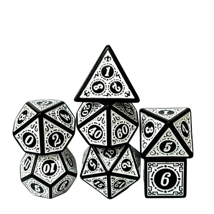 DND Game Polyhedral Dice Set with Textures Pattern 7pcs of D4 D6 D8 D10 D% D12 D20 for RPG Board Game Accessories