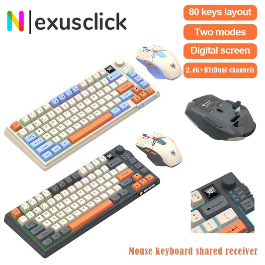 Premium Dual-Modes 2.4G+Bluetooth Keyboard Mouse Combo Rechargeable Keyboard With Display Screen & Knob For PC Computer Tablet