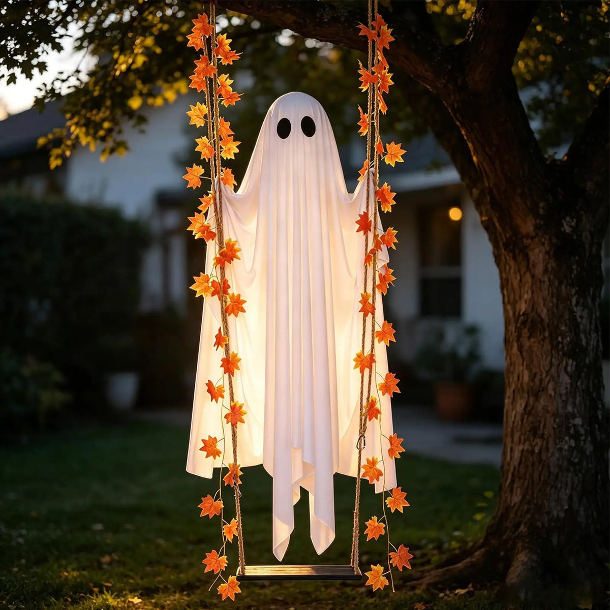 Battery-Powered Swinging Ghost Halloween Decoration - 120 cm