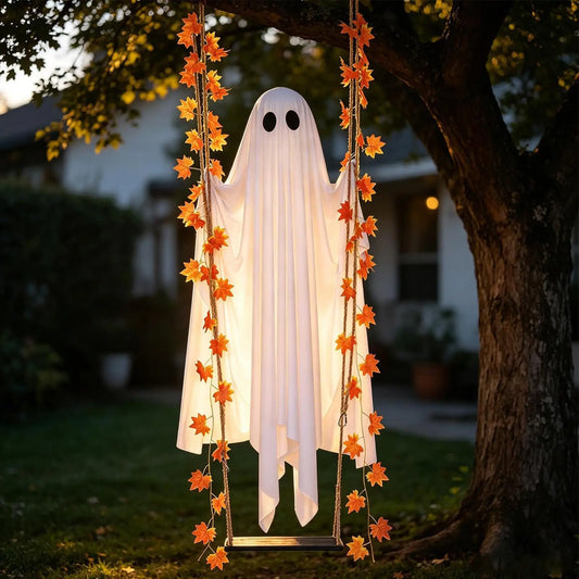 Battery-Powered Swinging Ghost Halloween Decoration - 120 cm