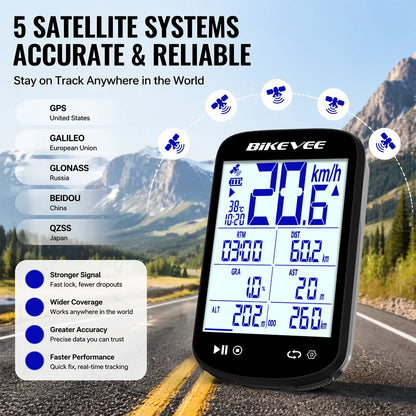 Bikevee BKV-520 GPS Bike Computer - 2.6" Sunlight-Readable LCD, 5-Satellite GPS, 28hr Battery, IPX7, Bluetooth 5.3