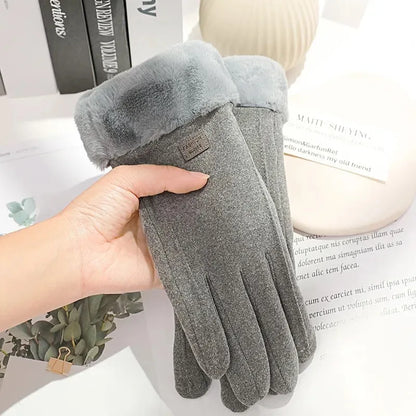 Women's Winter Plush Suede Touchscreen Gloves - Warm Driving & Cycling Mittens