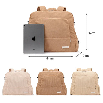 Large Corduroy Diaper Backpack for Mom – Spacious Baby Changing Bag with Multiple Pockets