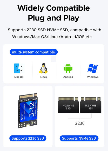 Portable M.2 2230 NVMe SSD Enclosure USB-C 10Gbps — USB 3.2 Gen 2