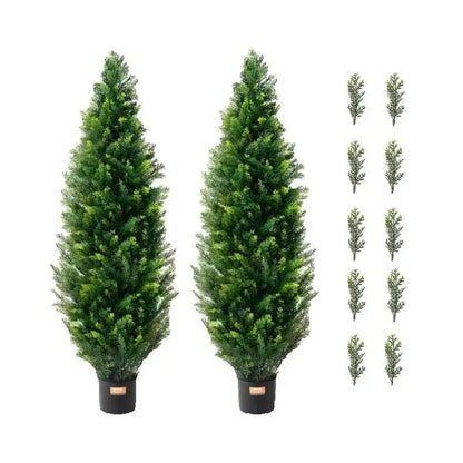 Artificial Cedar Topiary Tree – Evergreen Faux Pine for Indoor & Outdoor Decor (Set of 2)