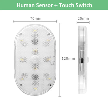 Motion Sensor LED Light 650mAh USB Rechargeable — Wireless Touch Night Light for Car Trunk, Closet & Cabinet