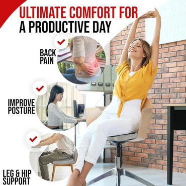 Ergonomic Memory Foam Seat Cushion for Office Chair – Hemorrhoid & Coccyx Support, Removable Washable Cover
