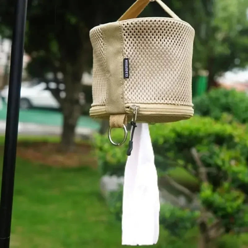 Camping Hanging Toilet Paper Holder Portable Roll Dispenser with Hook, Mesh Oxford (5.8 x 5.1 in / 14.8 x 13 cm)