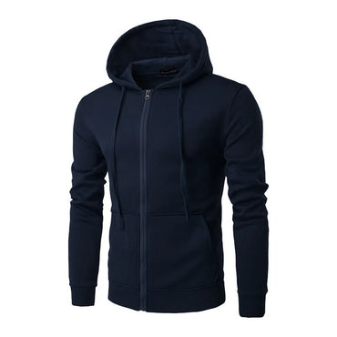 Men's Slim-Fit Zipper Hoodie Jacket – Autumn/Winter Long Sleeve Knit Polyester