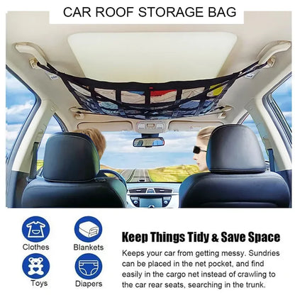 Car Roof Storage Bag Breathable Mesh Ceiling Cargo Net Interior Organizer
