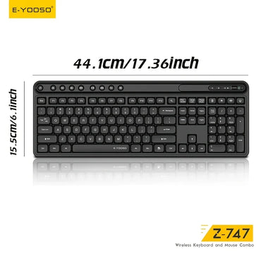 E-YOOSO Z-747 Wireless Keyboard Mouse Combo 2.4G Ergonomic Full Size Multimedia Keyboard Mice Set for Desktop Laptop Office