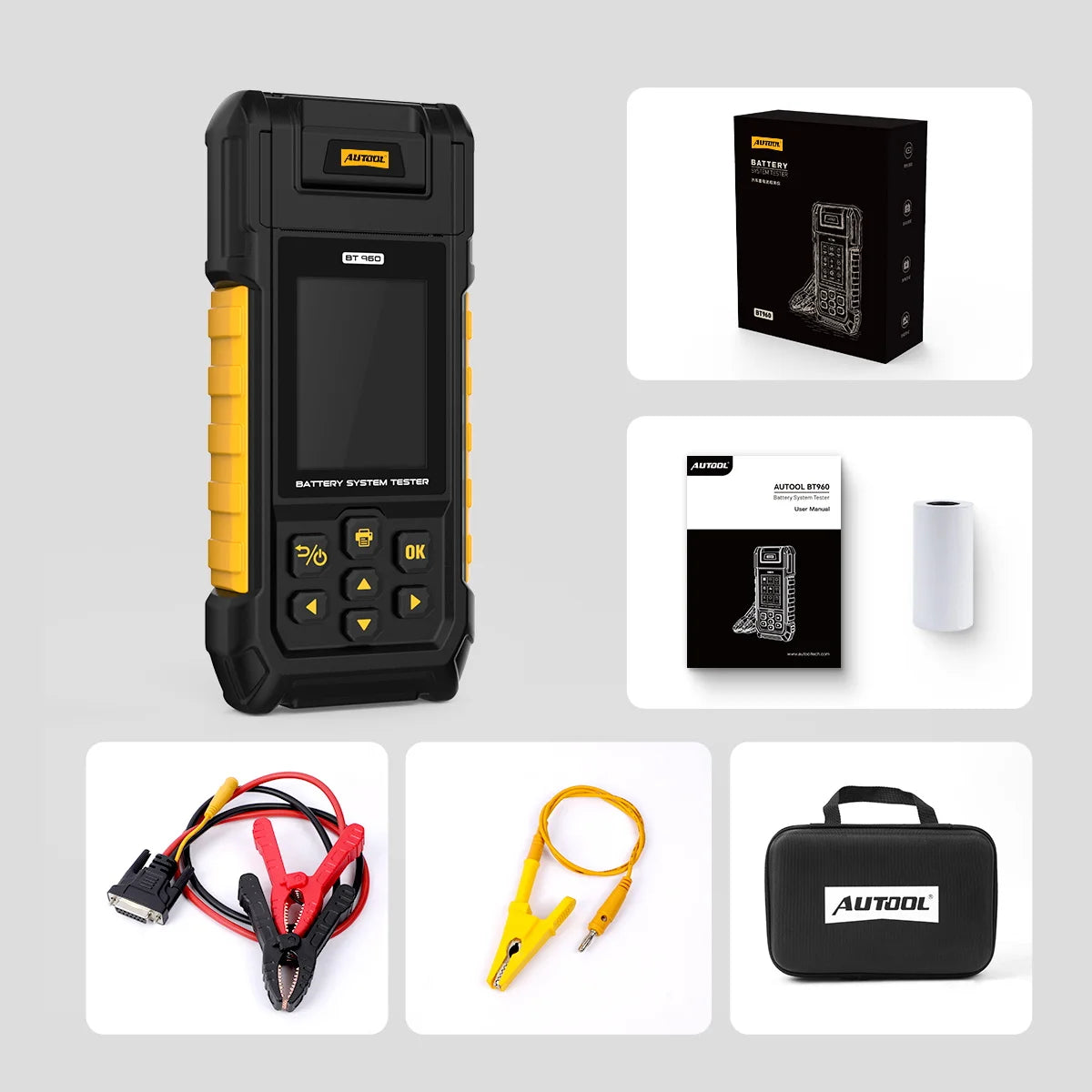 AUTOOL BT960 6V-72V Battery Tester with Thermal Printer