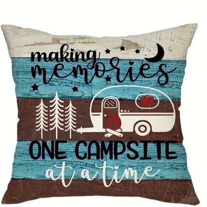 VIKAMA Camping Theme Pillowcase, Country-Style Decorative Cushion pillow Cover, For Sofas, RVs, Camping, Bedroom Home Decoration