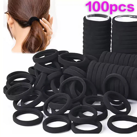 100-Pack Black Seamless Elastic Hair Ties for Women and Girls, No-Damage High Elastic Ponytail Bands
