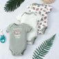 3PCS Baby Bodysuit Set for Boys | Summer Short Sleeve Cotton Romper with Cartoon Dinosaur & Stripe Designs