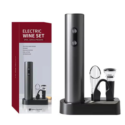 Electric Wine Opener Set, Battery-Powered with Foil Cutter, Wine Pourer, and Vacuum Stopper
