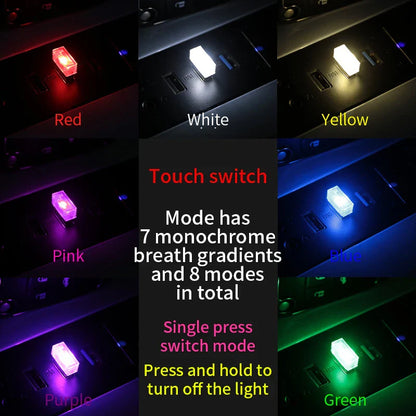 Mini USB LED Car Ambient Light - Colorful Interior Atmosphere Lamp with Emergency Mode