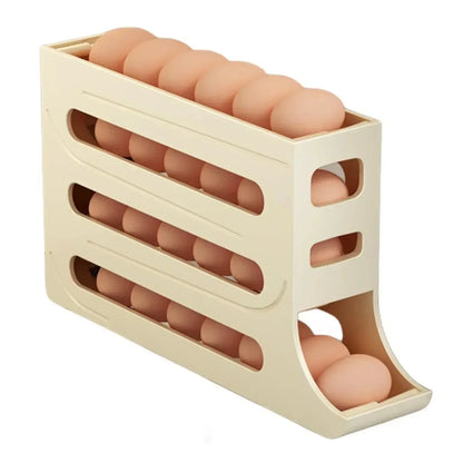 30-Egg Refrigerator Organizer - Stackable Plastic Egg Storage Box with Automatic Roller