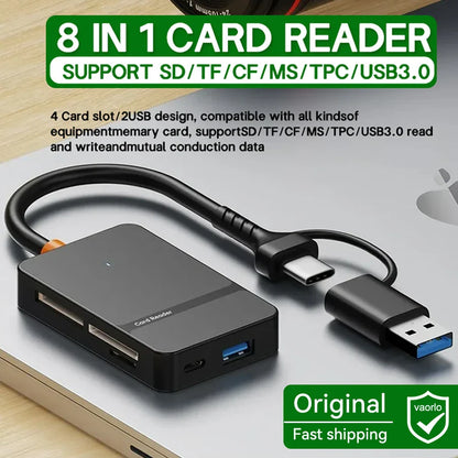 8-in-1 USB 3.0 Multi Card Reader Hub — CF/SD/MicroSD/MS/TF Adapter for PC, Camera & Mobile