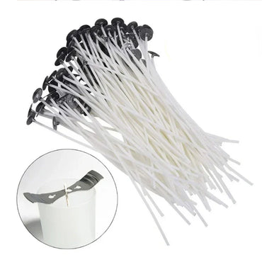 Pure Cotton Candle Wicks 100-Pack with Metal Wick Brackets & Silicone Punch Awl DIY Candle Making Kit