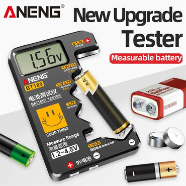 Universal LCD Battery Tester for 9V, D, C, AA, AAA and Button Cells - Portable Voltage & Capacity Detector
